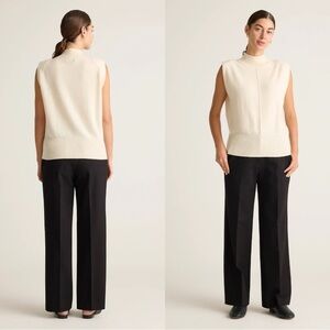 Quince Ultra-Stretch Ponte Mid Rise Wide Leg Trouser Pants Black Size 14